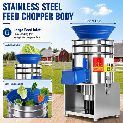 Commercial Electric Vegetable Chopper, 1500W Stainless Steel Poultry Feed Processor, Multifunctional Food Chopper for Chicken, Cattle, Sheep, Farm & Household Livestock Feed Shredder 2200W