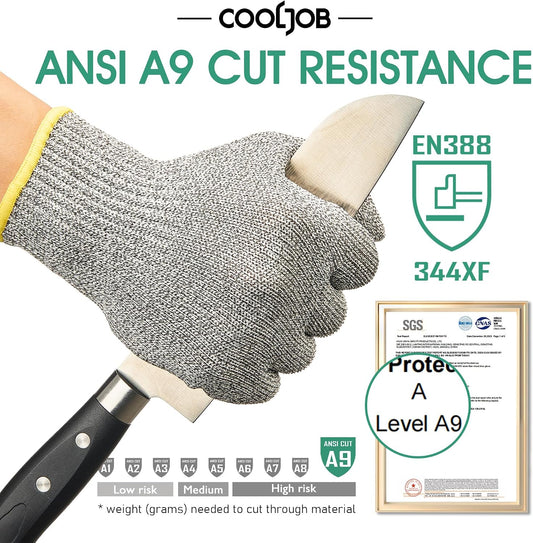 COOLJOB ANSI A9 Cut Resistant Safety Kitchen Gloves, Food Grade, S-XL