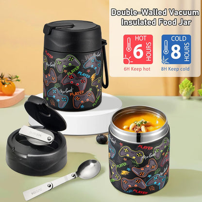 Bento Lunch Box for Kids with 17oz Soup Thermo,Insulated Tumbler Water Bottle and Insulated Lunch Bag,Leak-Proof 3 Compartment Lunch Food Container with Ice Pack for Kids to School-Horse
