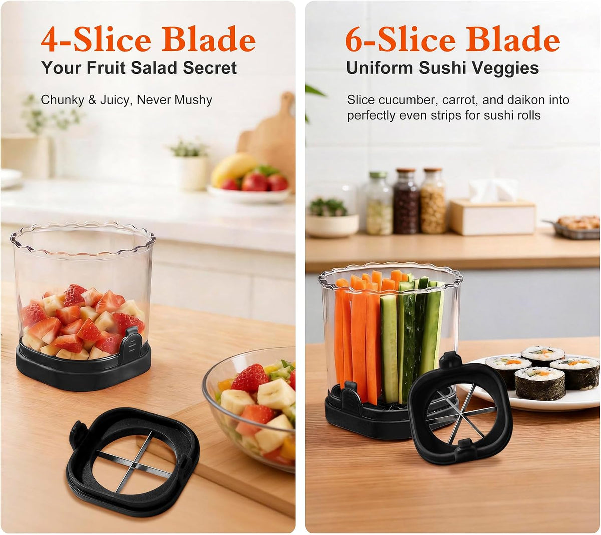 Fruit Slicer Cup 4 (6) Slice Blade Detachable Perfect Salads Sushi Pink