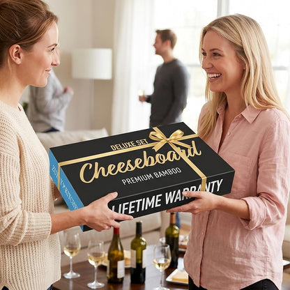 Zulay Kitchen Premium Bamboo Charcuterie Board - Extra Thick Bamboo Board with 4 Piece Knife Set - Perfect for Charcuterie, Wine and Cheese