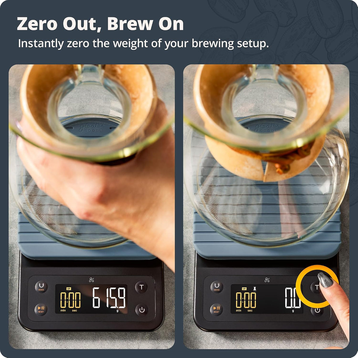 Greater Goods Coffee Scale with Timer, 0.1g Precision for Espresso & Matcha