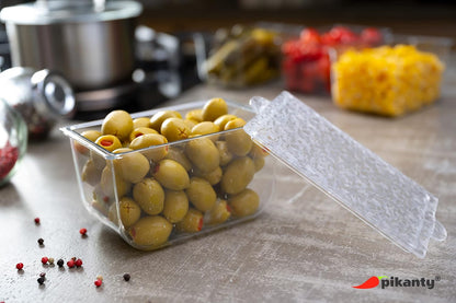 Pikanty Clear Refrigerator Organizer Bin with Handles — 11 Inch Compact Stackable Fridge and Pantry Storage Container for Snacks, Yogurt, Condiments, Dishwasher Safe, Made in USA