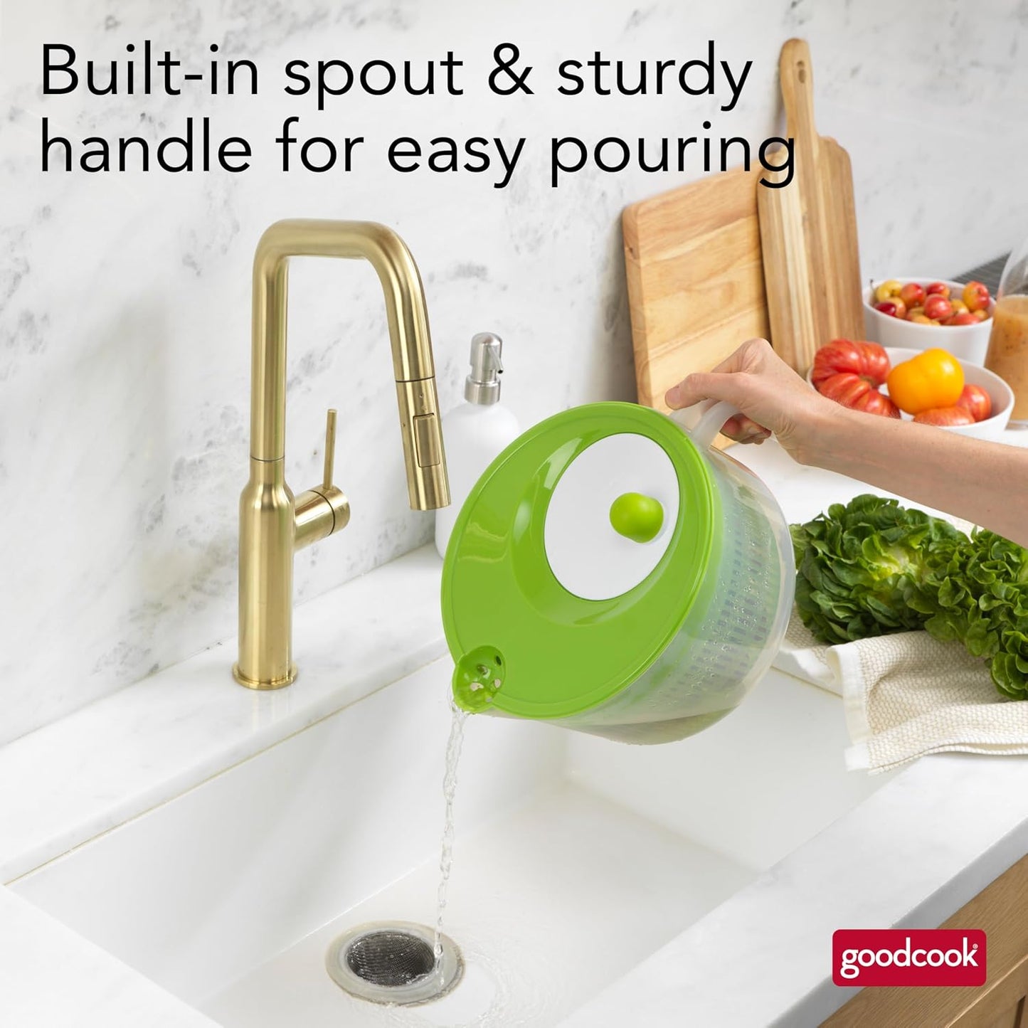 GoodCook Deluxe Salad Spinner - 5 Qt. Capacity, Easy Turn Knob, Built-In Pour Spout, Multi-Use Basket, Durable and Dishwasher Safe, Large Salad Spinner, Kitchen Essentials