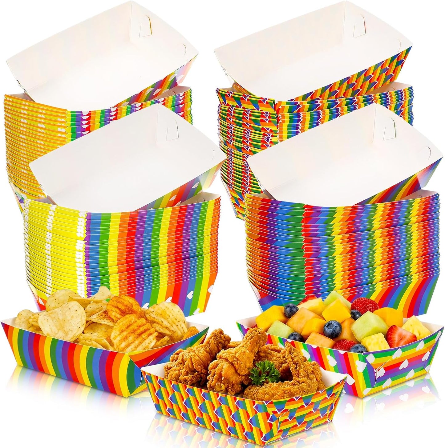 Honeydak 100 Pieces Mother's Day Heart Pattern Paper Food Trays Disposable Nacho Container Paper Boats Serving Trays for Hot Dog Popcorn Taco Snack Candy Food Container Party Supplies