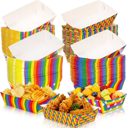 Honeydak 100 Pieces Mother's Day Heart Pattern Paper Food Trays Disposable Nacho Container Paper Boats Serving Trays for Hot Dog Popcorn Taco Snack Candy Food Container Party Supplies