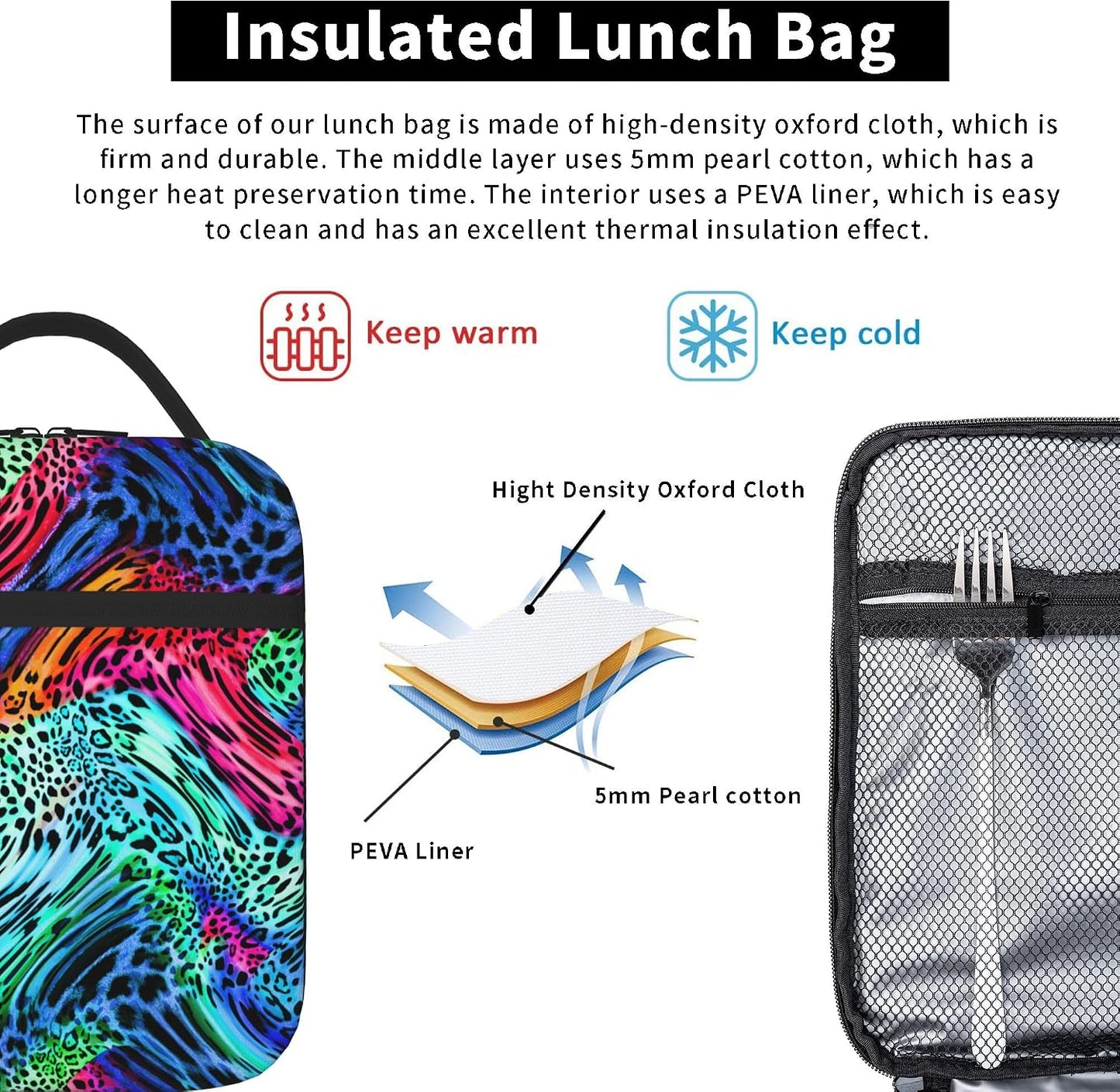 Dinosaur Volcano Insulated Lunch Bag for Women & Men, Reusable Leak-Proof Lunch Box with Cooler Compartment, Lunch Tote for Adults Work Travel Picnic Durable & Washable