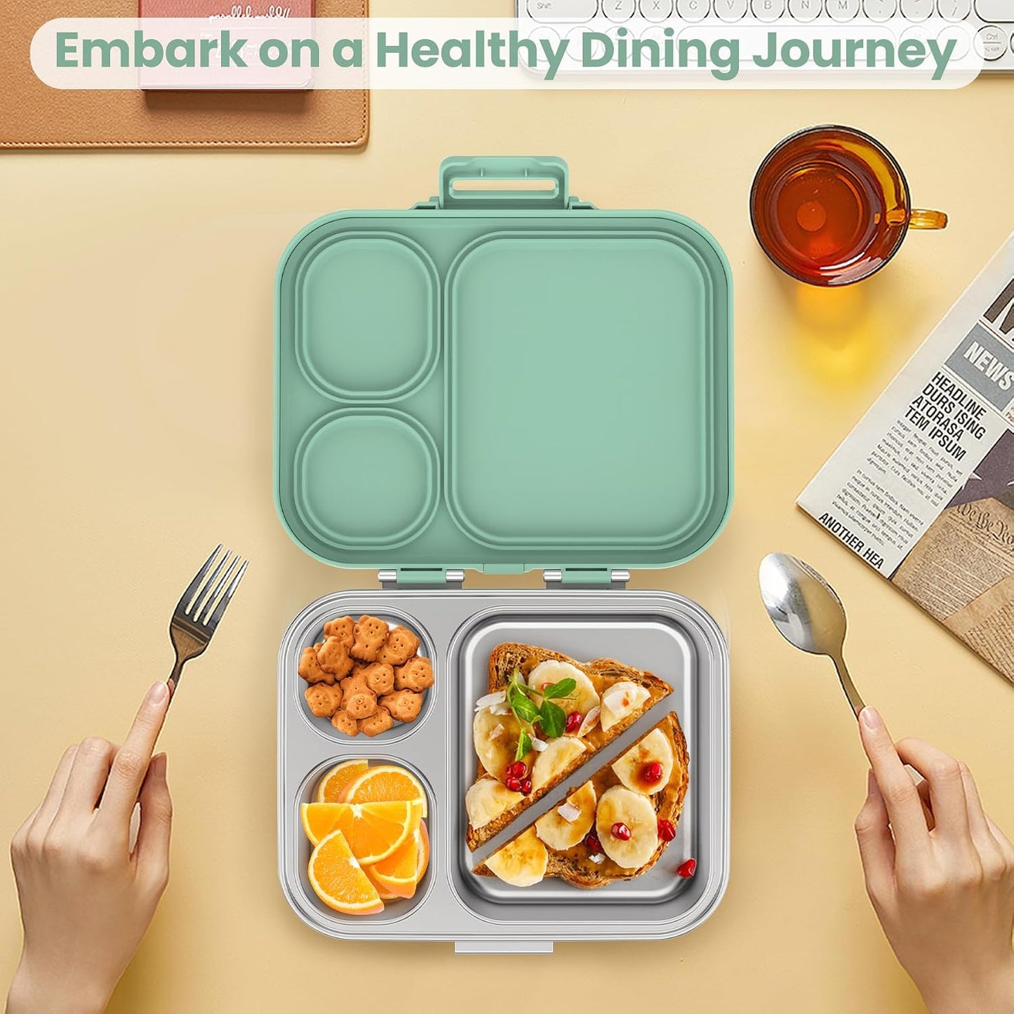 Pawtong Stainless Steel Bento Lunch Box for Kids | 3-Compartment Lunch Box Container Kids | 100% Leakproof, Eco-Friendly, Perfect Portion Control for Kids&Adult Healthy Meals (Purple)