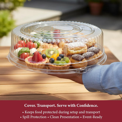 Smarty Had A Party 12 Inch Black Round Plastic Serving Tray – Heavy-Duty Party Platters & Catering Trays, Reusable or Disposable Plastic Trays for Serving Food, Elegant Party Tray Set of 25