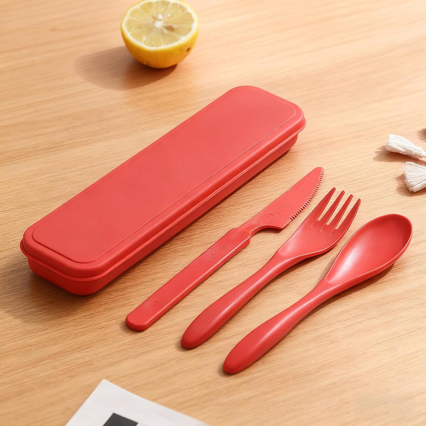 2 Pack Travel Utensils Set with Case, Wheat Straw Reusable Cutlery Set, Portable Spoon Knife Fork Tableware for Lunch Box, Picnic, Camping, Office, BPA Free for Adults Kids