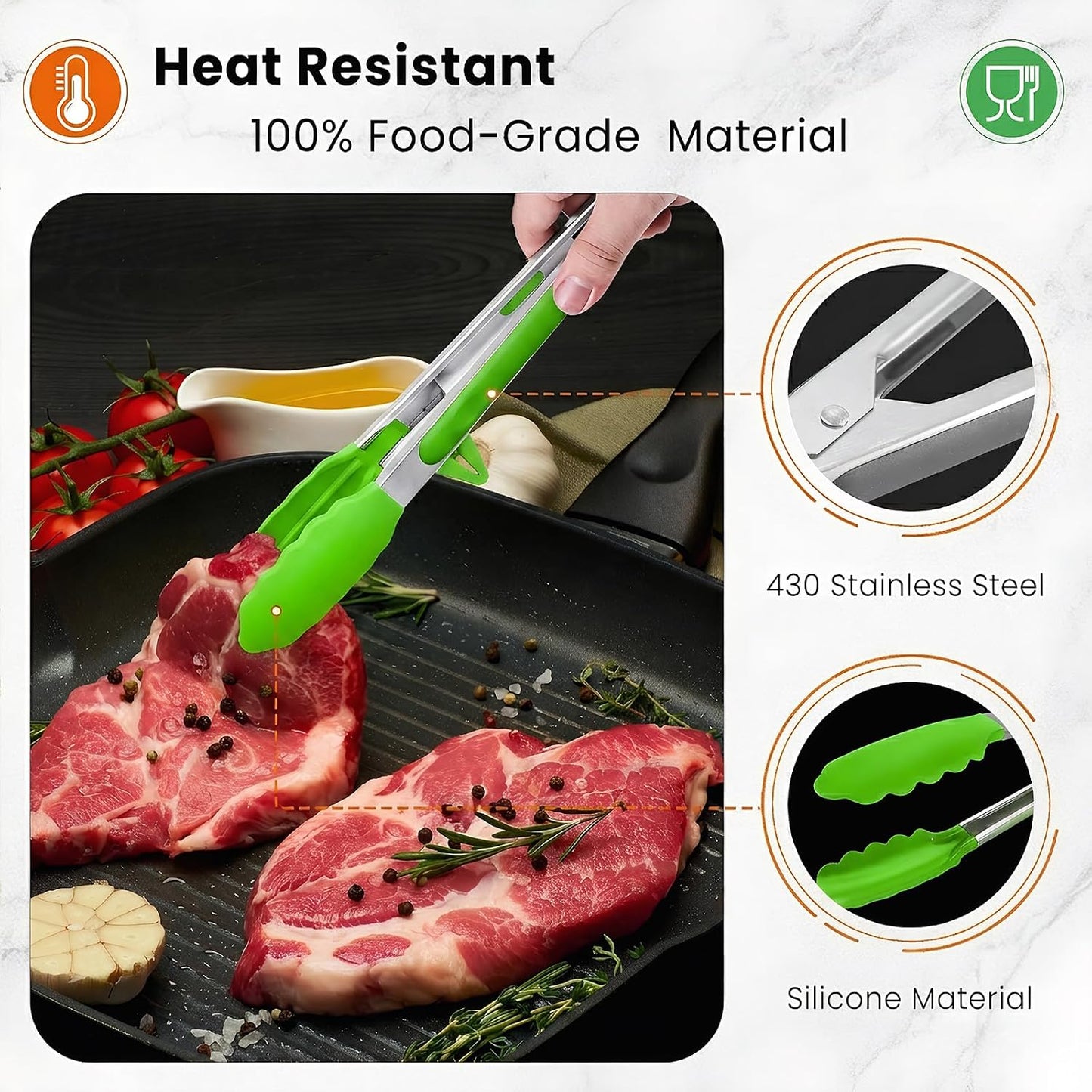 Kitchen Tongs Set of 2 (9” & 12”) – Stainless Steel & Silicone Cooking Tongs with Built-in Stand & Dishwasher Safe – Heat Resistant up to 600°F – Perfect for Grilling, BBQ, Salad & Frying