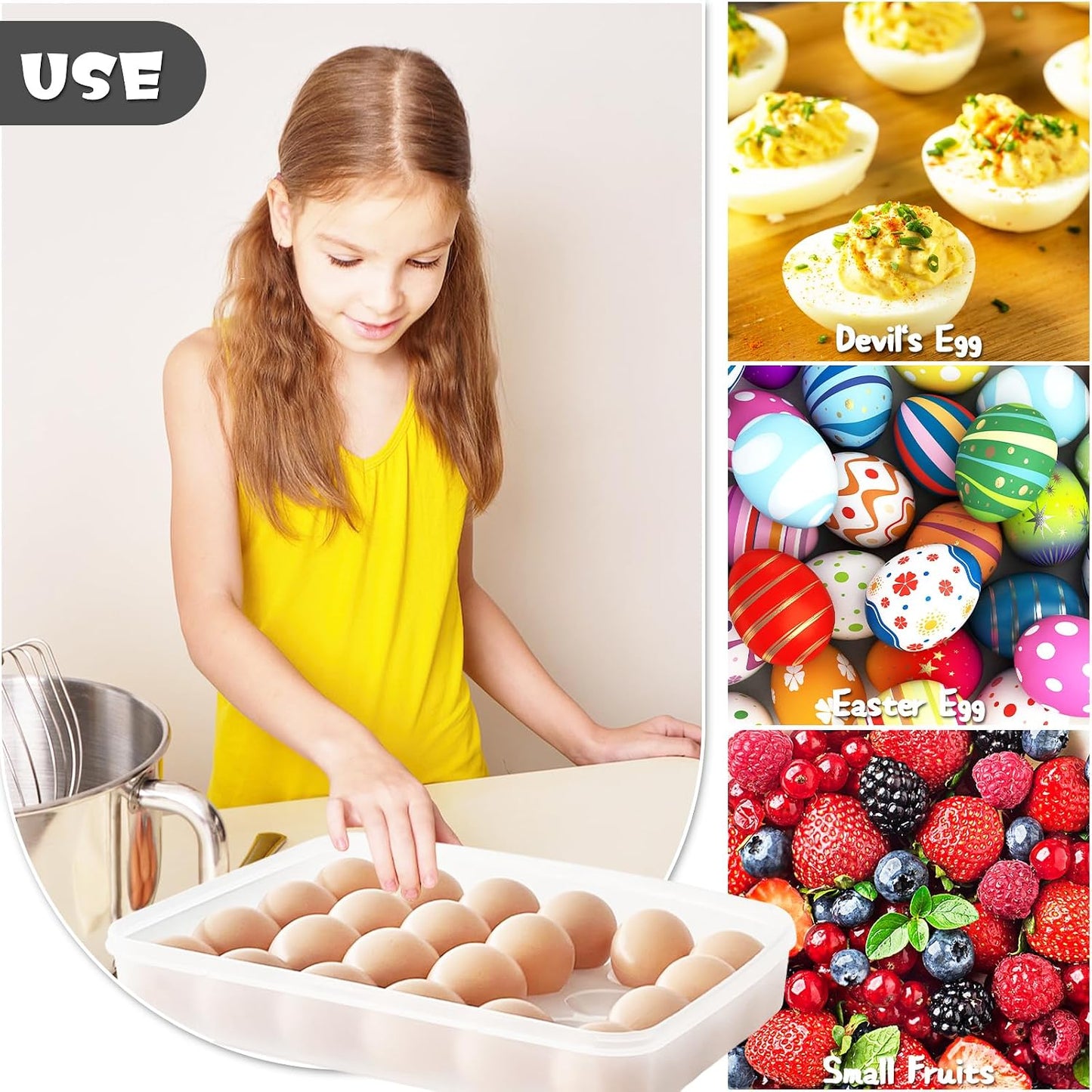 Egg Holder for 72 Eggs,3-Layer Plastic Egg Container,Deviled Egg Tray with Handle Lid,Devil Egg Holder for Refrigerator,Kitchen,Easter Party,Keep Fresh