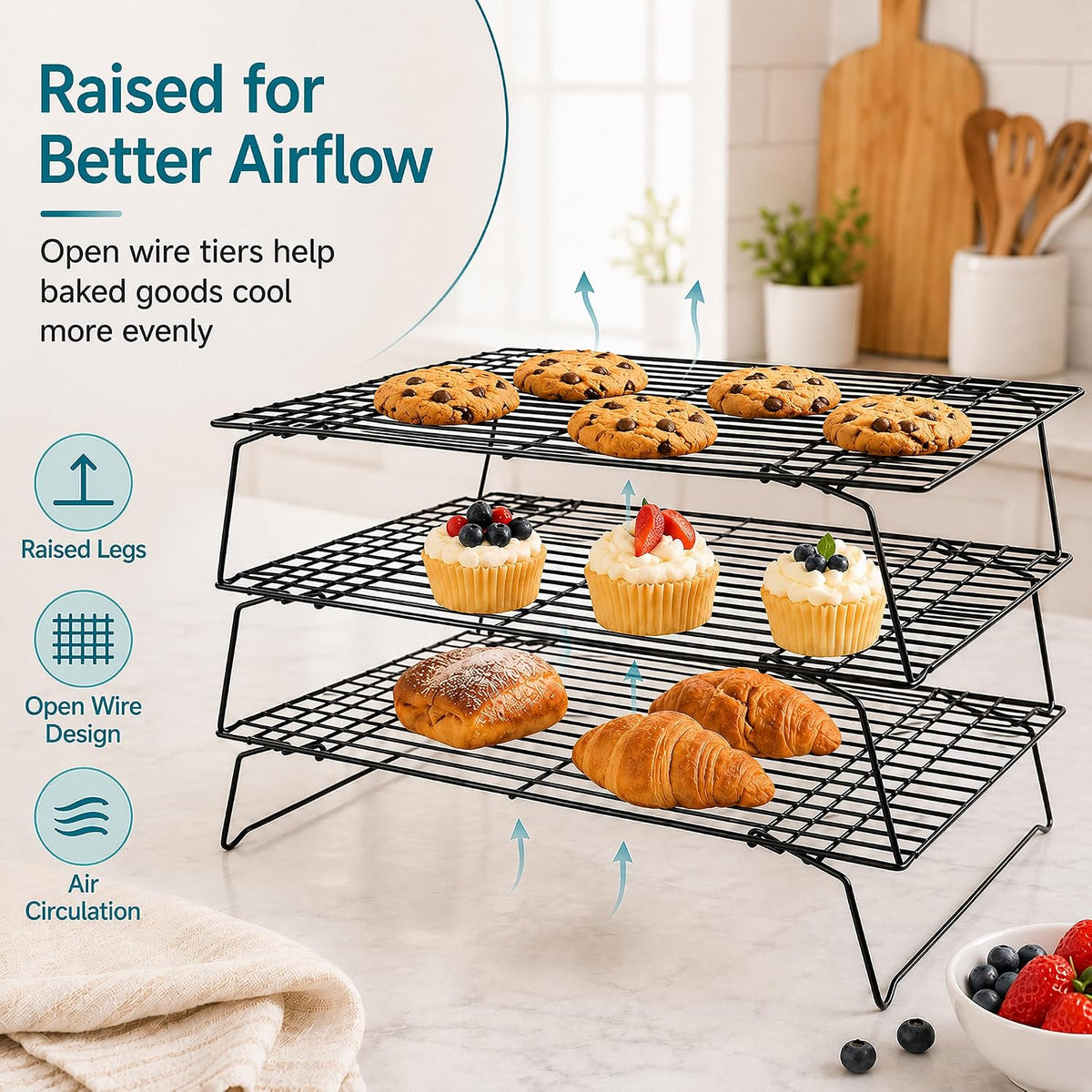 Kingrol 6-Piece Stackable Cooling Racks for Baking, Two 3-Tier Sets