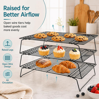 Kingrol 6-Piece Stackable Cooling Racks for Baking, Two 3-Tier Sets