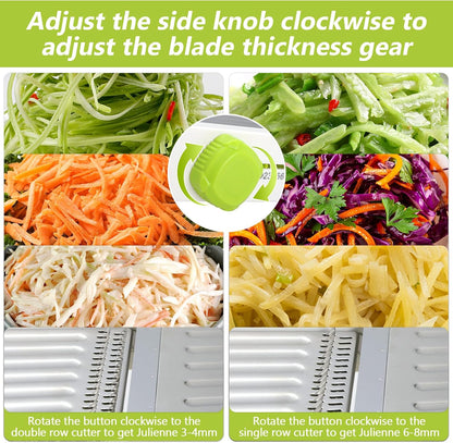 Mandoline Slicer for Kitchen, Adjustable Stainless Steel Mandoline Food Slicer, Onion Potato Cucumber Tomato Carrot Vegetable Fruit Slicer, Mandolin Veggie Cutter with Food Holder, Grey