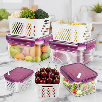 12 Pieces Fruit Storage Containers For Fridge with Removable Colanders