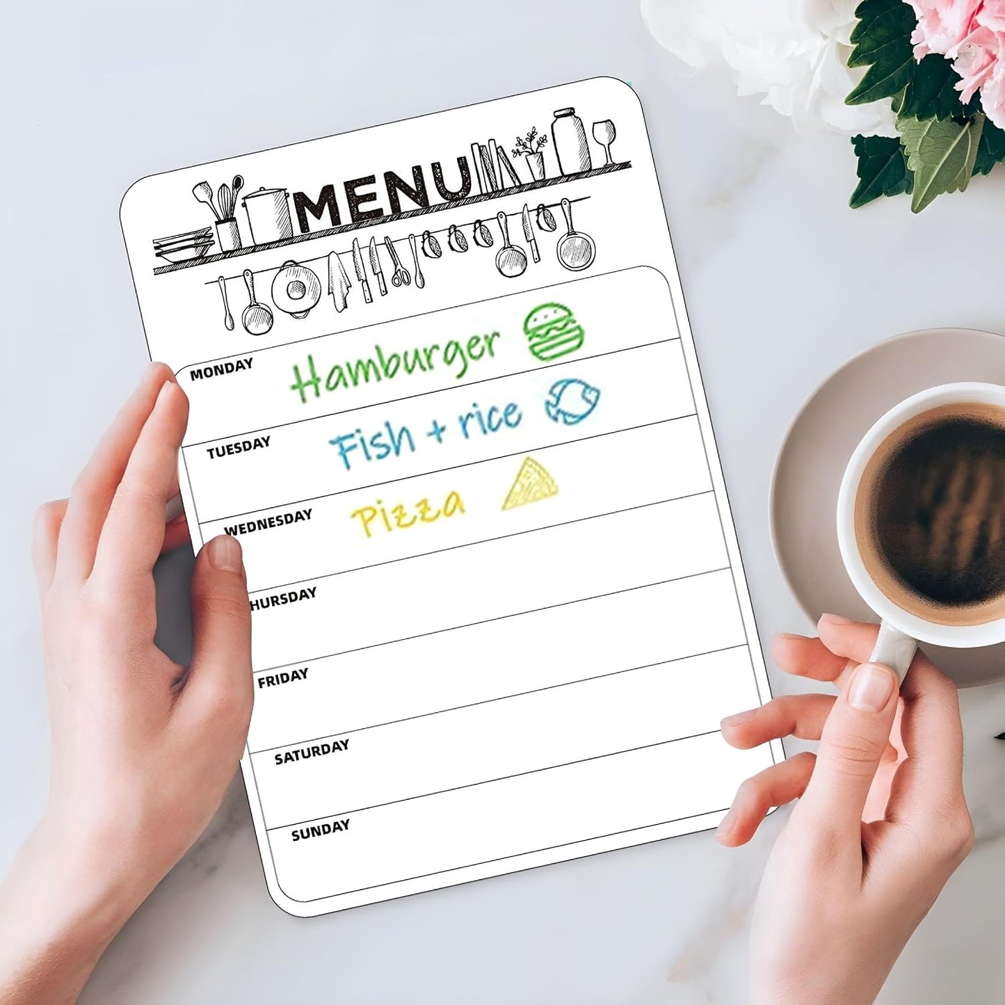Menu White Board Weekly Planner, Magnetic, A4 | Meal Planner Shopping List, To Do List, For Refrigerator, Reusable Dry Wipe Calendar, Ideal For Notes