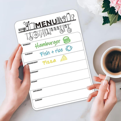 Menu White Board Weekly Planner, Magnetic, A4 | Meal Planner Shopping List, To Do List, For Refrigerator, Reusable Dry Wipe Calendar, Ideal For Notes