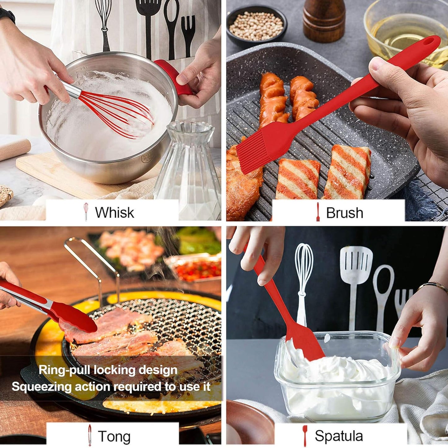 LIANYU 12-Piece Silicone Kitchen Cooking Utensils Set with Holder, Kitchen Tools Include Slotted Spatula Spoon Turner Ladle Tong Whisk, Dishwasher Safe, Dark Blue