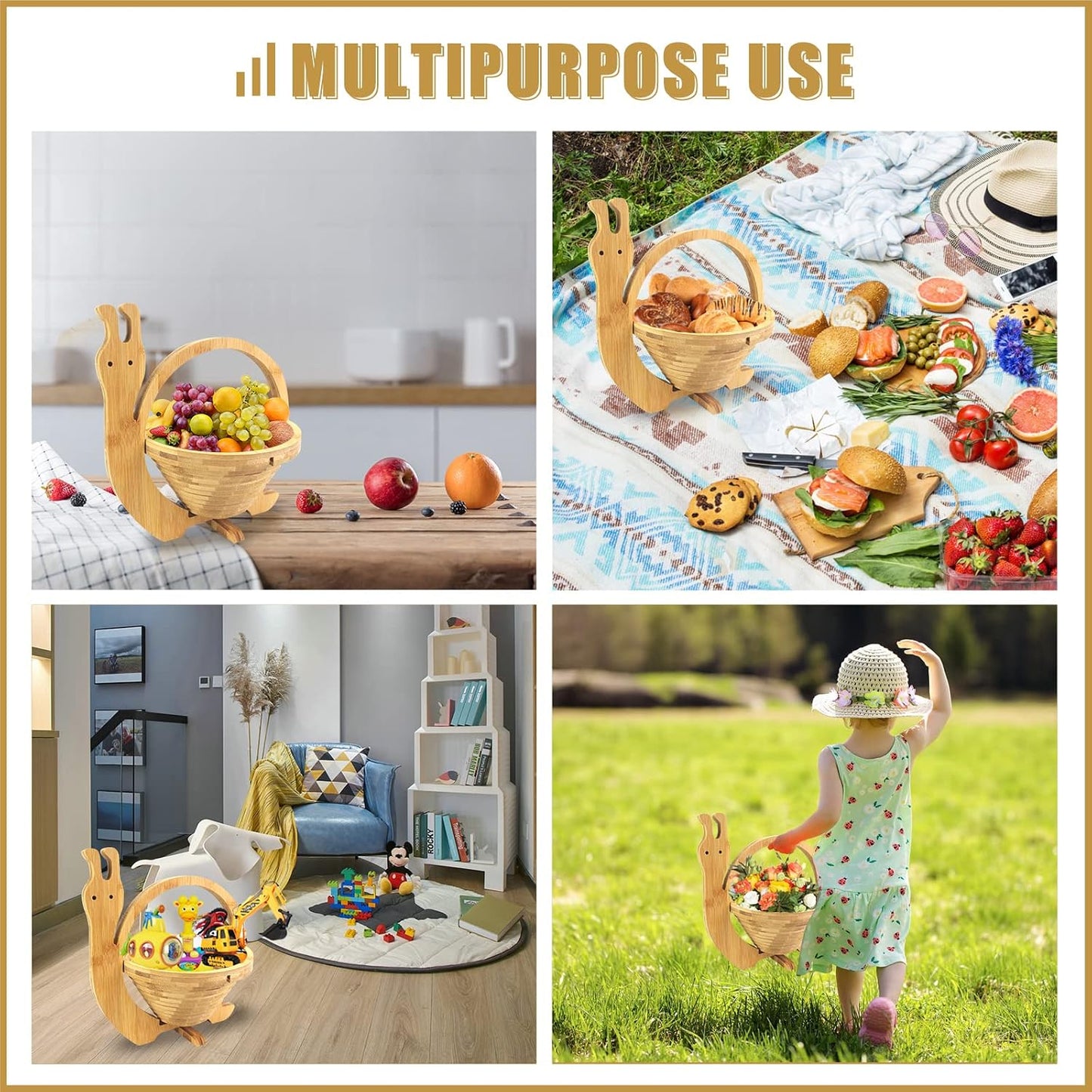 MYOSOTIS Foldable Fruit Basket Collapsible Bamboo Fruit and Veggie Basket Fruit Bowl Holder and Dried Fruit Basket For Holiday Party (Duck)