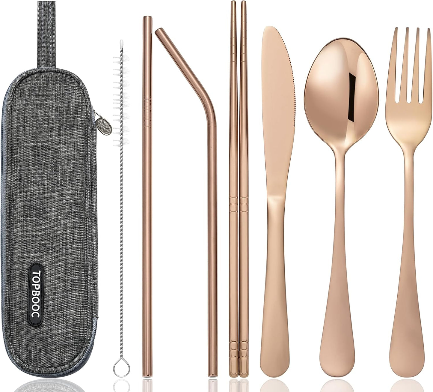 Portable Stainless Steel Flatware Set, Travel Camping Cutlery Set, Portable Utensil Travel Silverware Dinnerware Set with a Waterproof Case (Pink)