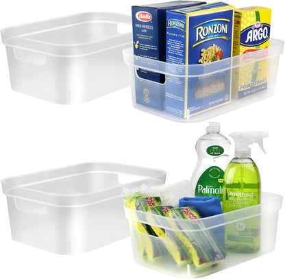 Tribello Narrow Storage Bins – Slim, Clear Plastic Storage Basket, Clear Organizer for Tight Spaces (2 Pack, 15” x 6” x 6”)