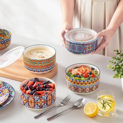 vancasso Serving Bowls with Lids Set of 4, Ceramic Nesting Mixing Bowls for Food Storage, Prep and Stackable, Dishwasher & Microwave Safe Gift Set, 60/36/20/10 OZ, Series SIMI