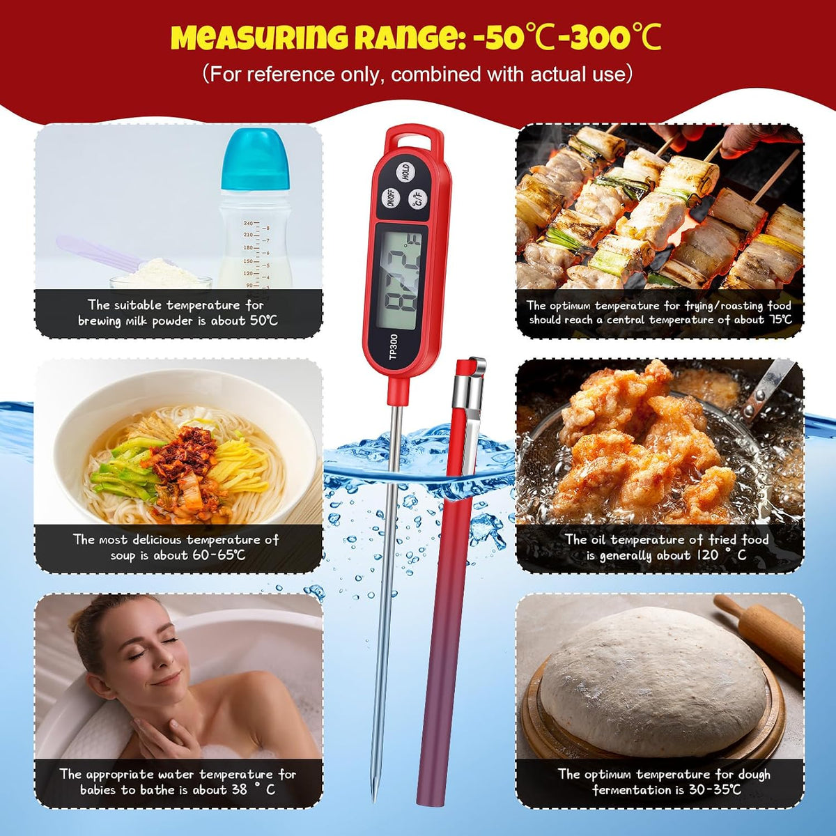 Copkim Food Thermometer Instant Read Probe BBQ,Red
