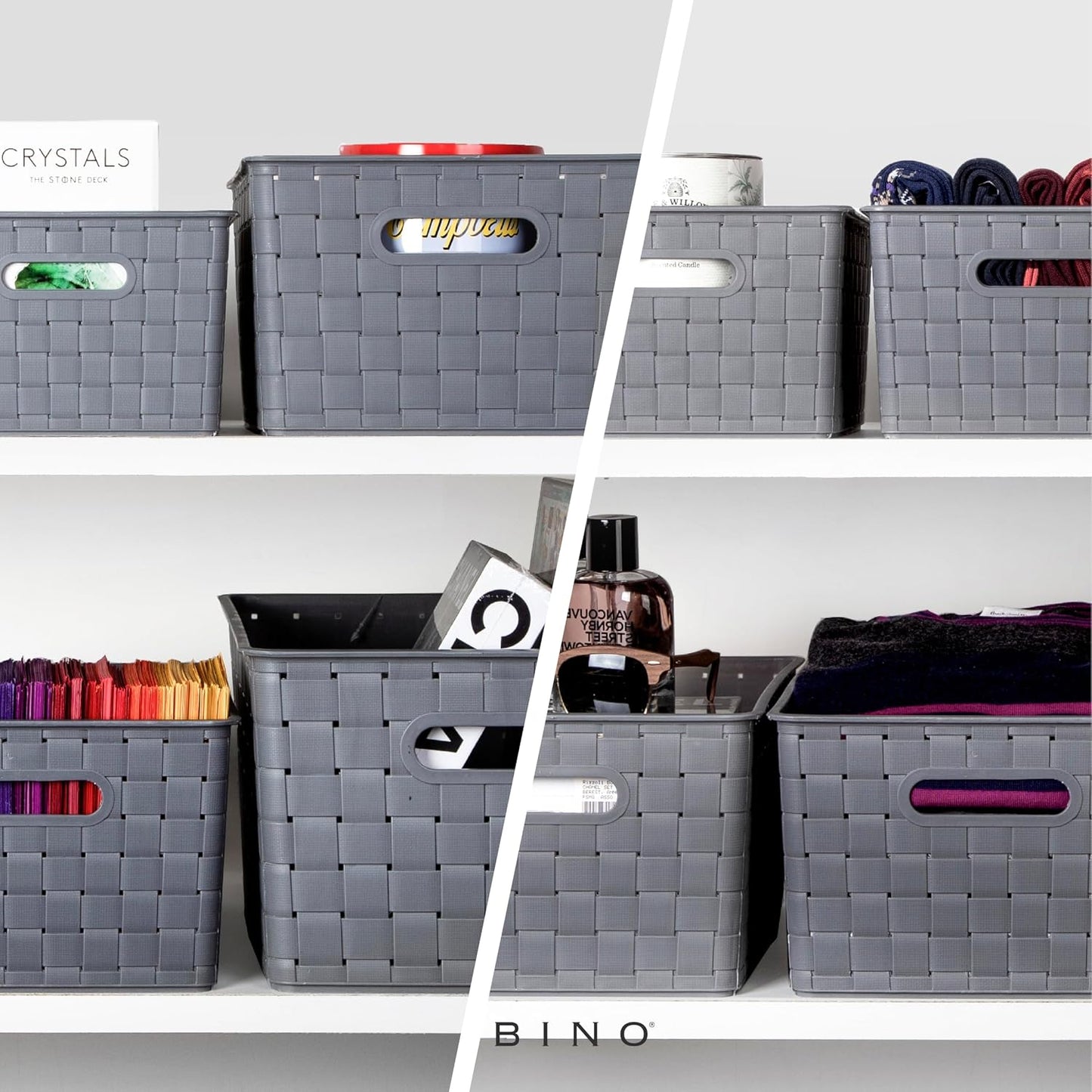 BINO | Plastic Storage Baskets Large - Black | THE STABLE COLLECTION | Multi-Use Storage | Rectangular Cabinet Organizer | Baskets For Organizing with Handles | Home Office Organization and Storage