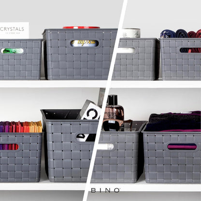 BINO | Plastic Storage Baskets Large - Black | THE STABLE COLLECTION | Multi-Use Storage | Rectangular Cabinet Organizer | Baskets For Organizing with Handles | Home Office Organization and Storage