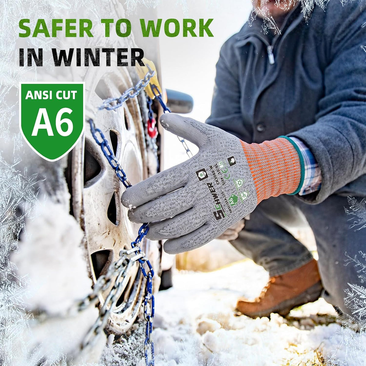 Schwer 12 Pairs A4/A5/A6 Cut Resistant Gloves, Non PFAS CR3088, L