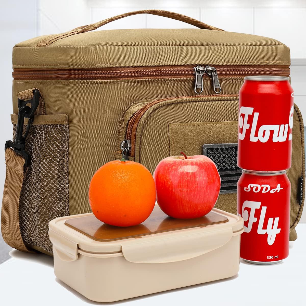 FlowFly Lunch Bag, Insulated Cooler, Thermal Lunch Box Tote with MOLLE/PALS Webbing, Adjustable Padded Shoulder Strap, for Tactical Men Women Adults and Boys Girls Kids (Cyan, Medium)