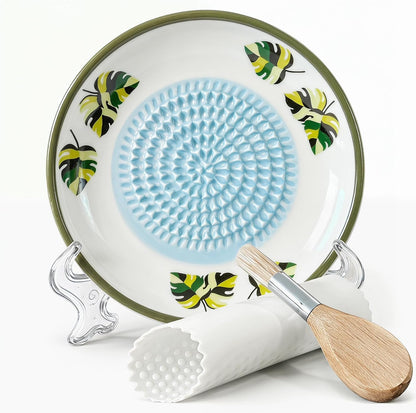 Handcrafted Ceramic Garlic Grater Plate, Ocean Blue