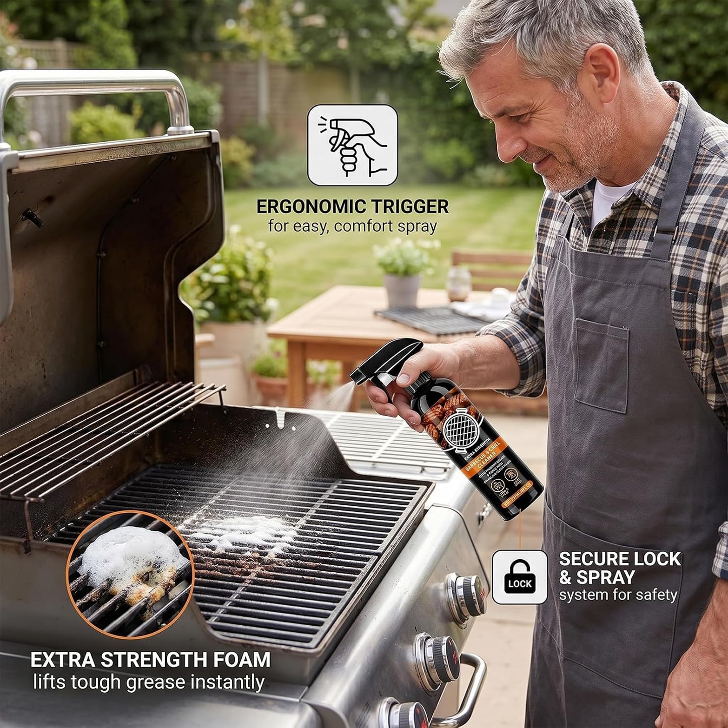 RAINPOT SAKER Grill Cleaner Spray for Outdoor BBQ 8 OZ- Heavy Duty Degreaser for Grates and Racks, Multi-Purpose Kitchen Grease Remover for Griddle, Oven & Stovetop (3pcs)