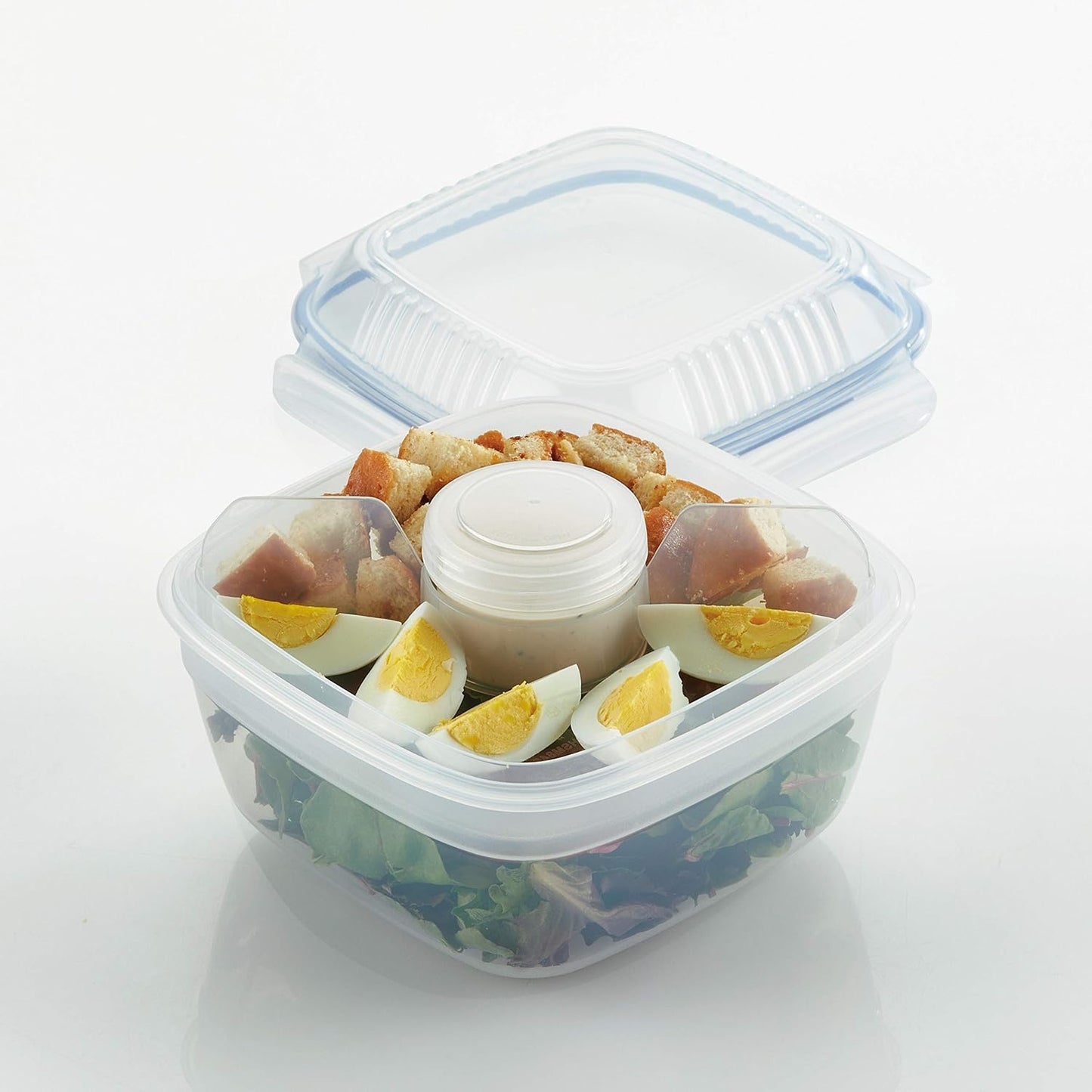 LOCK & LOCK Easy Essentials On The Go Meal Prep Lunch Box, Airtight Containers with Lid, BPA Free, Square (4 Section) -29 oz, Clear