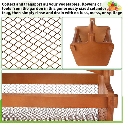 Teenyyou Garden Harvest Basket Mesh Storage with Handle Versatile Gardening Fruits Vegetables Gathering Basket Garden Supply Gardener Gift for Farmer Washing Holding(Brown,19in)