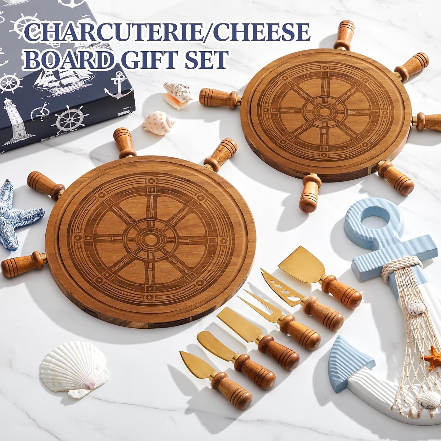 Ziliny Sea Turtle Shaped Cheese Board Set Small Charcuterie Cutting Board Wooden Platter with Knives Forks Funny Serving Trays Turtle Gift for women Christmas Party Kitchen Decoration