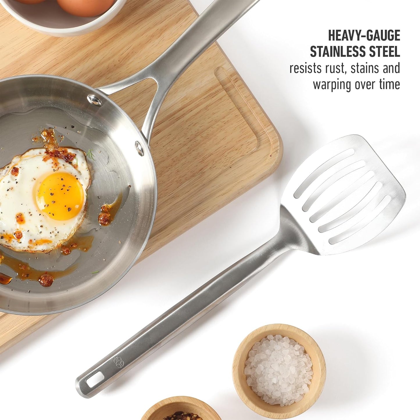 Calphalon Slotted Turner, Kitchen Flipping Spatula, Slotted Spatula, Stainless Steel Turner with Silicone Heat Resistance Handle, Nonstick-Safe Spatula for Draining and Flipping (Navy)