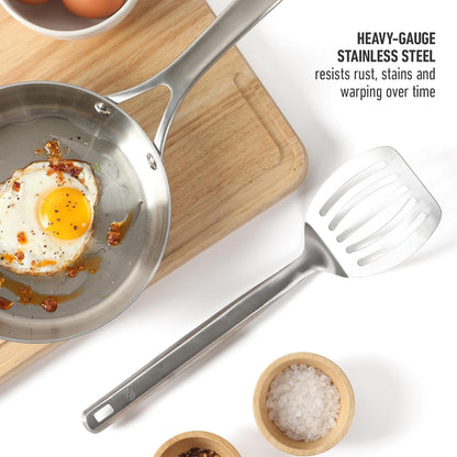 Calphalon Slotted Turner, Kitchen Flipping Spatula, Slotted Spatula, Stainless Steel Turner with Silicone Heat Resistance Handle, Nonstick-Safe Spatula for Draining and Flipping (Navy)