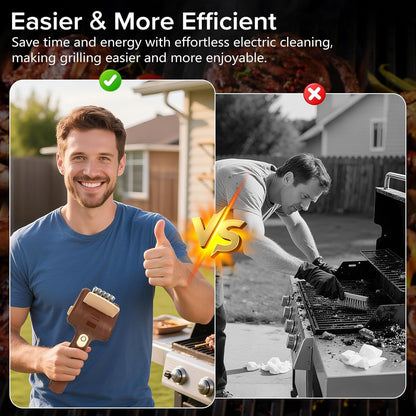 Electric Grill Brush for Outdoor Grill, Cordless Electric BBQ Grill Cleaner, Rechargeable Grill Cleaning Stainless Steel Brush, Grill Scraper, BBQ Accessories Brown