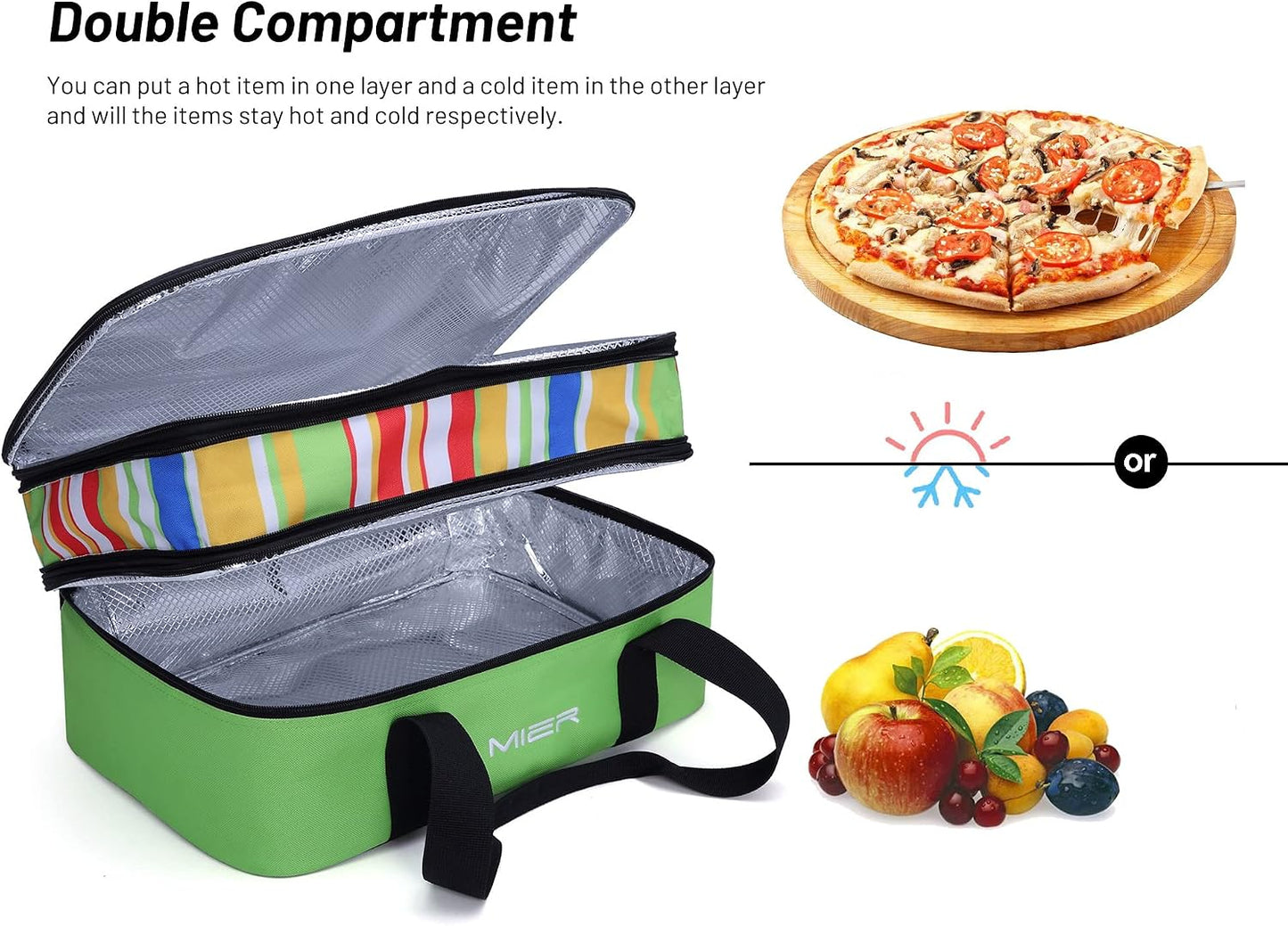 MIER Insulated Double Casserole Carrier Bag for Lasagna Lugger, Potluck Parties, Picnic, Beach, Fits 9 x 13 Inches Baking Dish, Casserole Dish, Expandable, Dark Blue