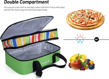 MIER Insulated Double Casserole Carrier Bag for Lasagna Lugger, Potluck Parties, Picnic, Beach, Fits 9 x 13 Inches Baking Dish, Casserole Dish, Expandable, Dark Blue