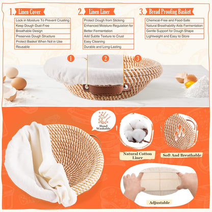 Sourdough Starter Kit, Sourdough Bread Baking Supplies, Sour Dough Starter Kits, Woven Bread Proofing Basket, Sourdough Kit Jar Sour Dough Bread Making Tools Kit Accessories, Gifts for Women Mom Wife