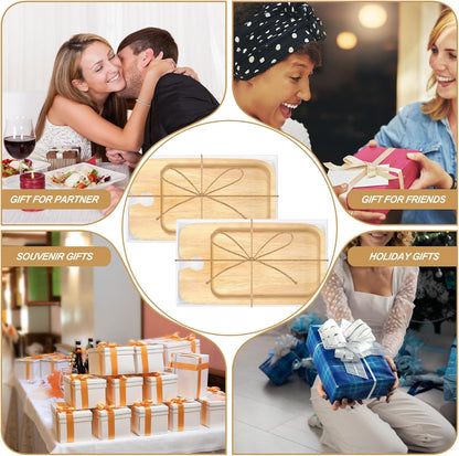 Menkxi 12 Set Wine Appetizer Plates Mini Charcuterie Boards with Wine Glass Holder and Box Gifts for Bridal Shower Game Prizes Wooden Cocktail Cheese Plate for Guests Baby Shower(Heart,Light Color)