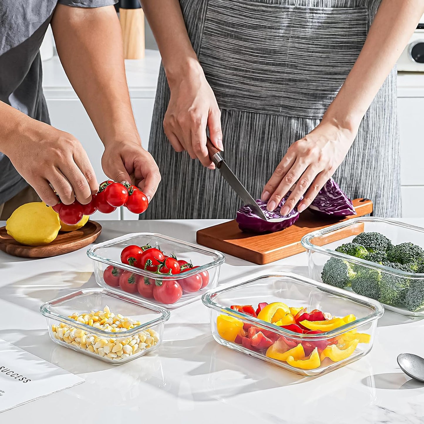 Glass Food Storage Containers with Airtight Locking Lids, 4-Piece Set, Nesting Design