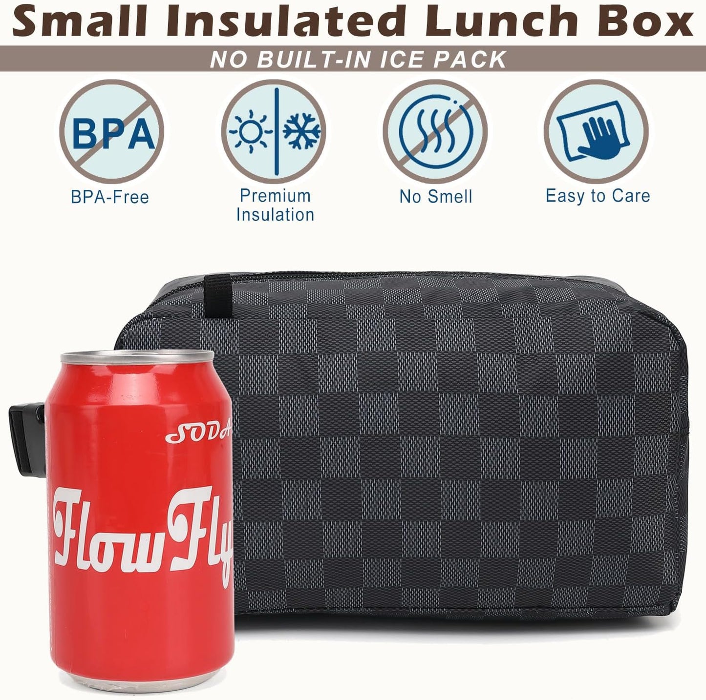 FlowFly Small Insulated Lunch box Portable Soft Bag Mini Cooler Thermal Meal Tote Kit with Handle for Work & School, Black