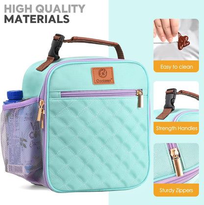 Genteen Kids Lunch Box, Lunch bag for Girls Teen,Insulated Soft Mini Cooler with Bottle Holder, Lightweight Reusable East-Clean LunchBox Back to School-Purple