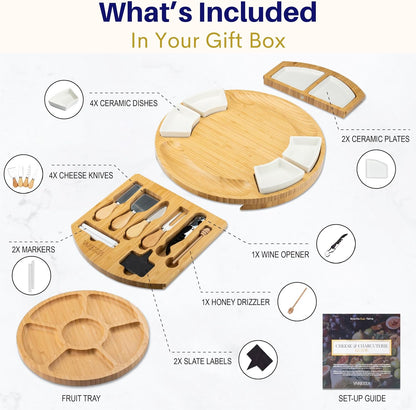 Charcuterie Boards Set – Large Bamboo Cheese Board & Platter with Charcuterie Accessories, Housewarming Gifts for New Home, Christmas, Bridal Shower, New House Gift
