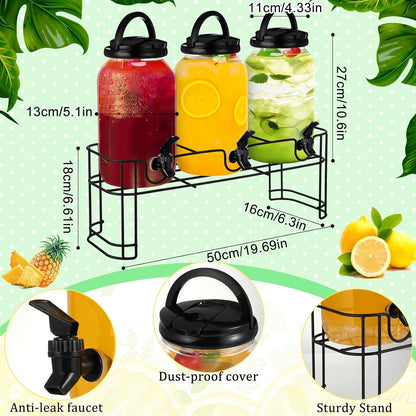 Tanlade 3 Pcs Plastic Drink Dispenser with Stand Beverage Dispenser with Sturdy Metal Base Juice Dispensers for Parties Lemonade Jar Spigot for Weddings Countertop, Each 1 Gallon(White)
