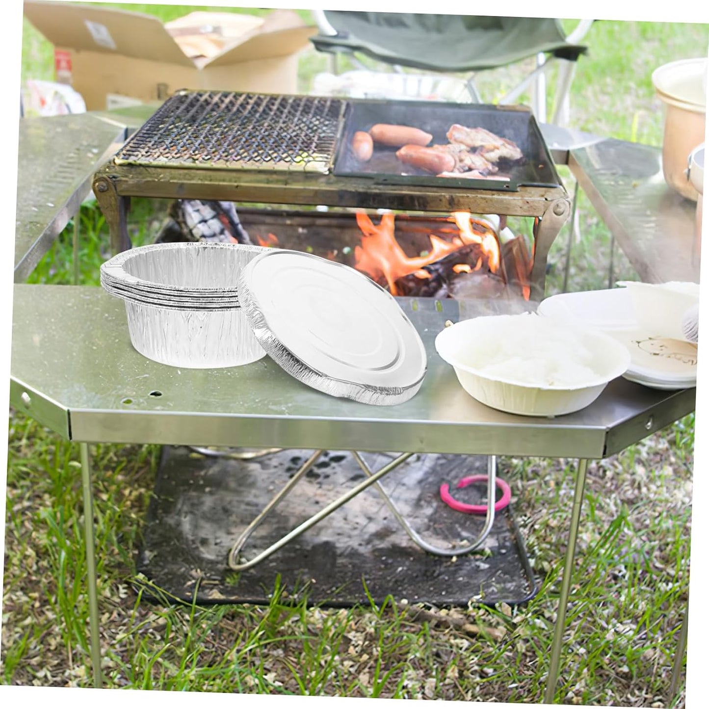 5Pcs Disposable Aluminum Foil Pans with Lids Leakproof Baking Trays for Cooking Roasting and Food Storage for Outdoor Picnics and Meal Prep